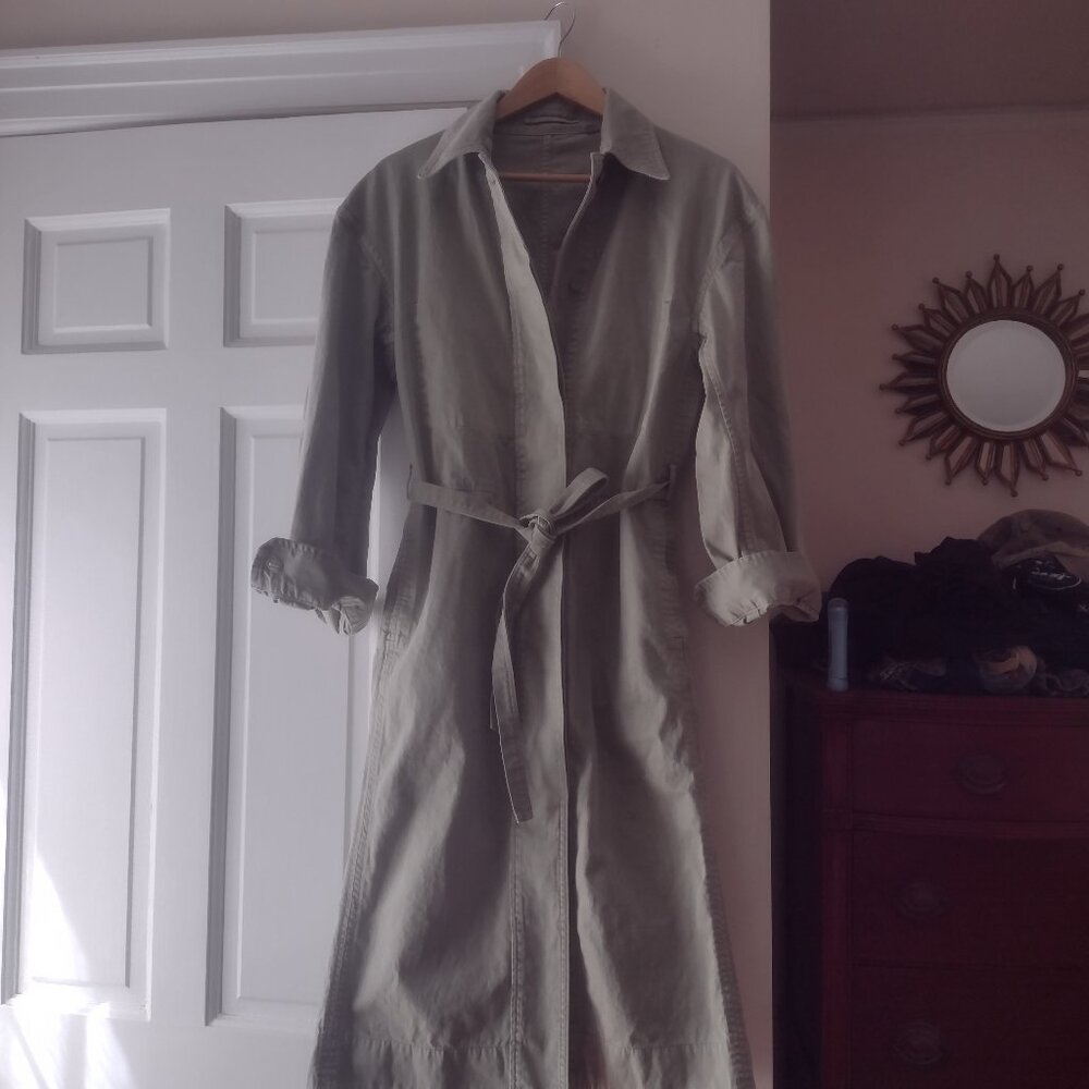 Uniqlo sage green cotton shirt dress or trench